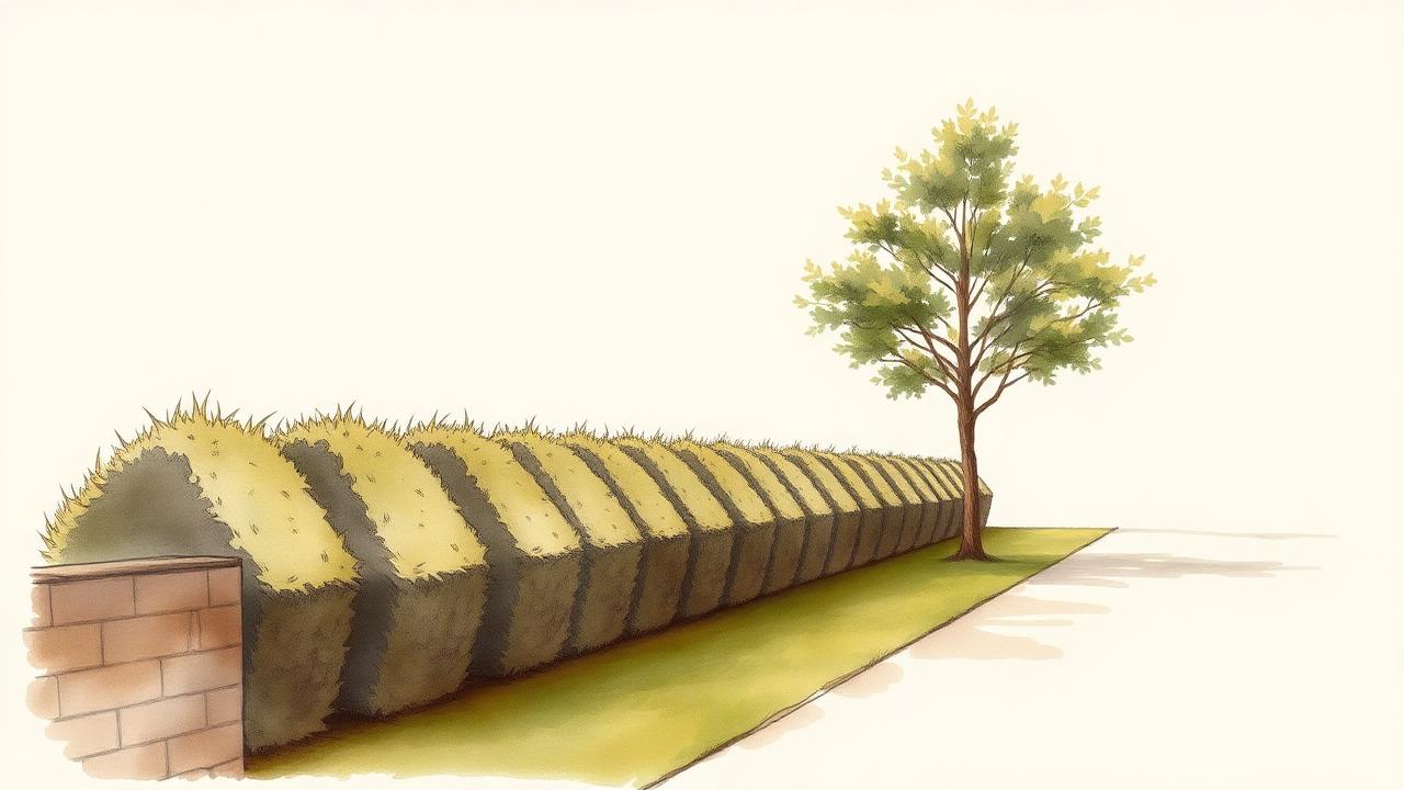 Watercolour study of a clipped formal hedge line and campus lawn edge for Project Meridian