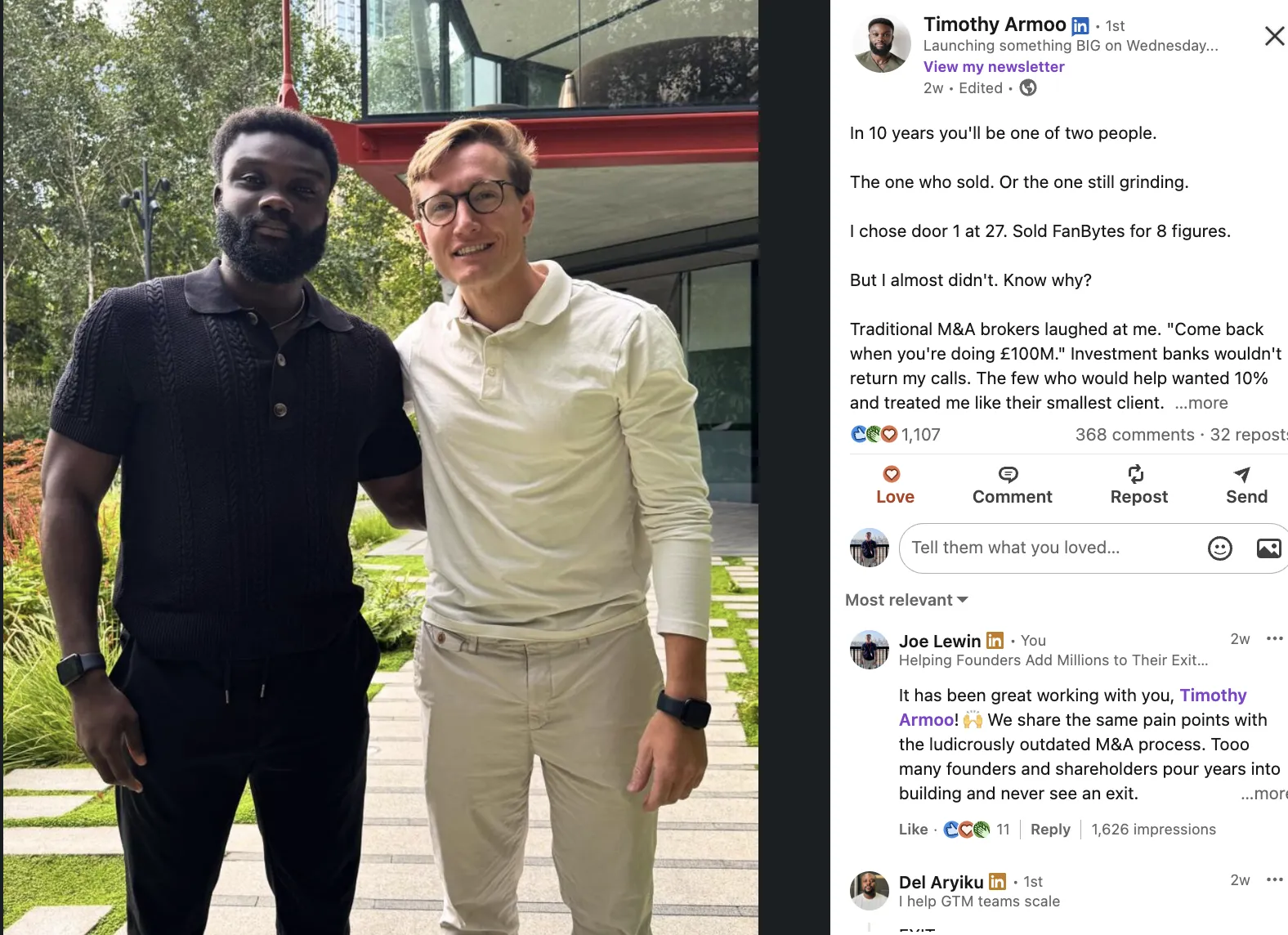 Tim and Joe - Founders who understand scaling and exit challenges