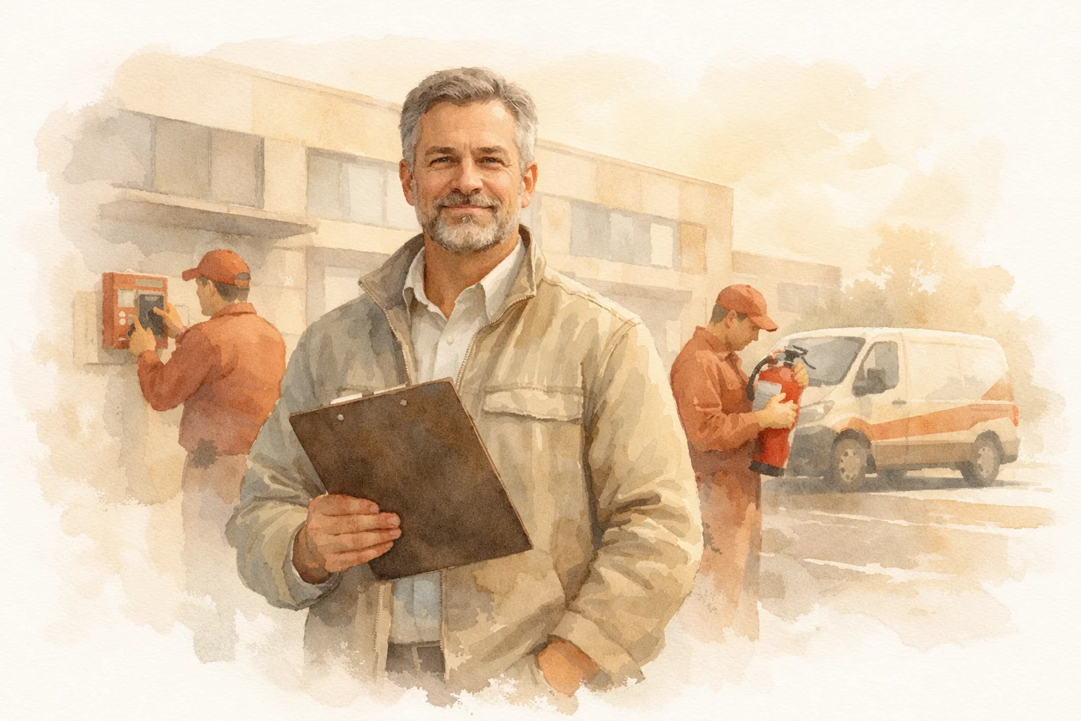 Fire safety business owner with inspection equipment