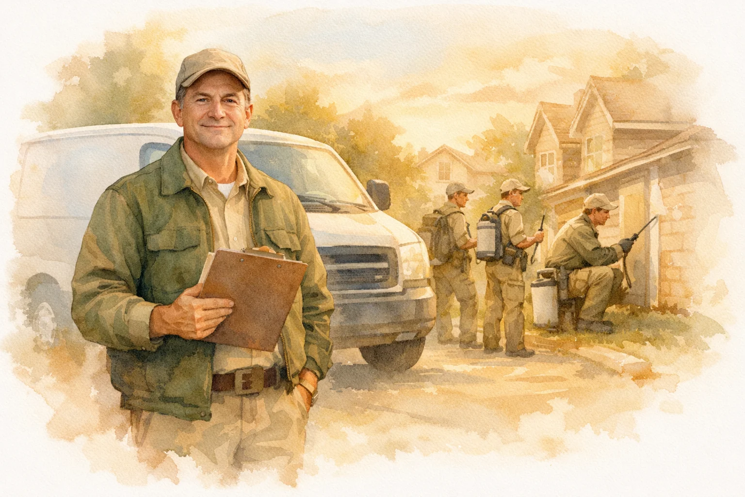 Pest control business owner reviewing recurring maintenance contracts ahead of a company sale