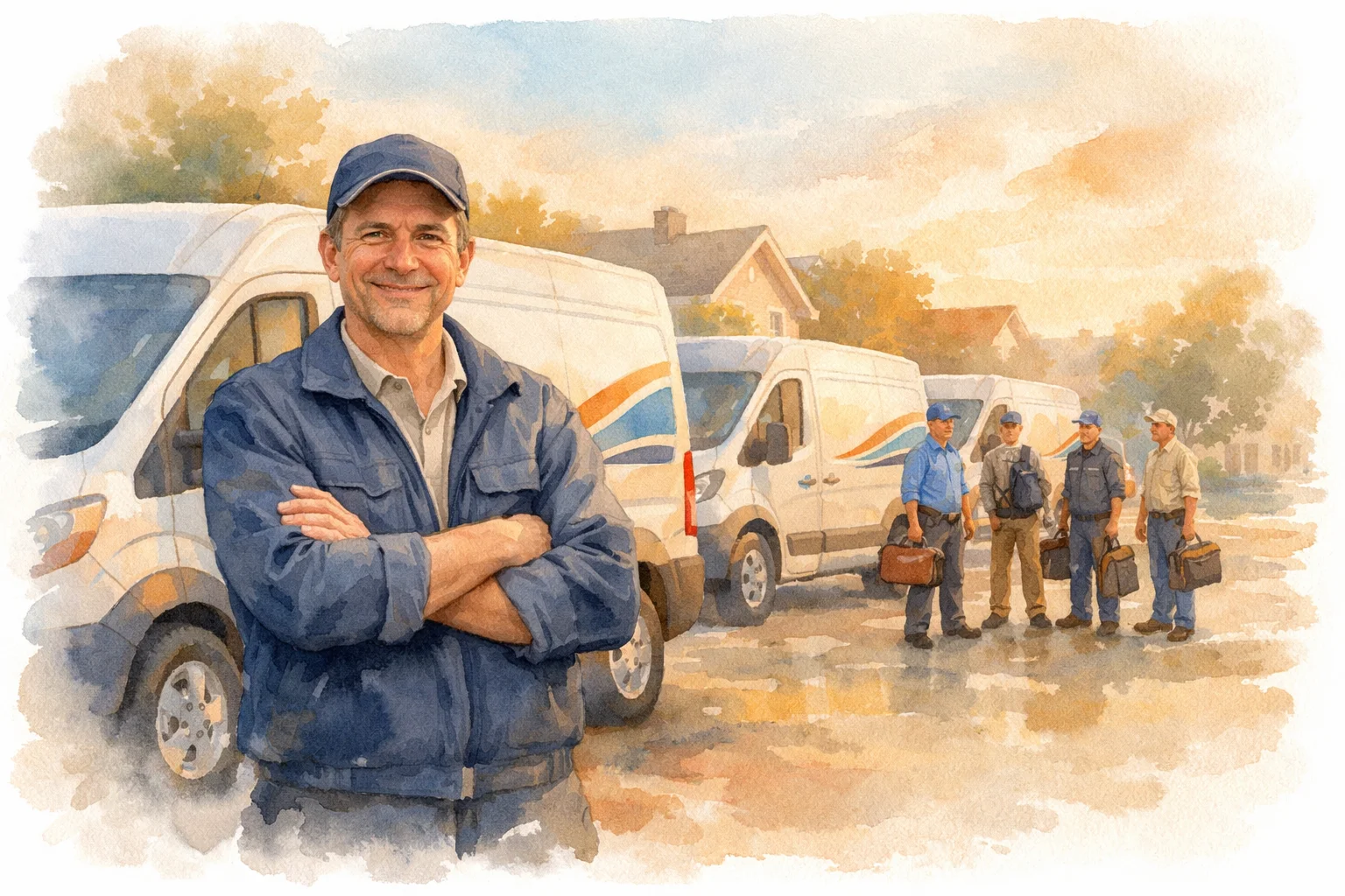 Plumbing business owner with service fleet