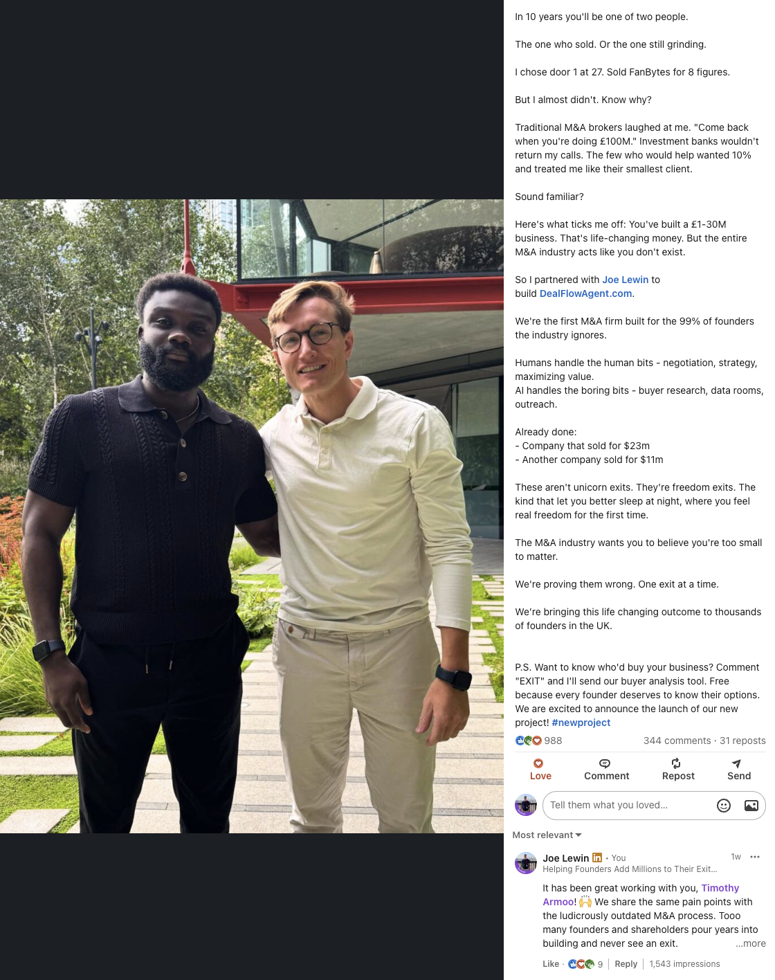 Joe Lewin and Tim Armoo, founders of DealFlowAgent