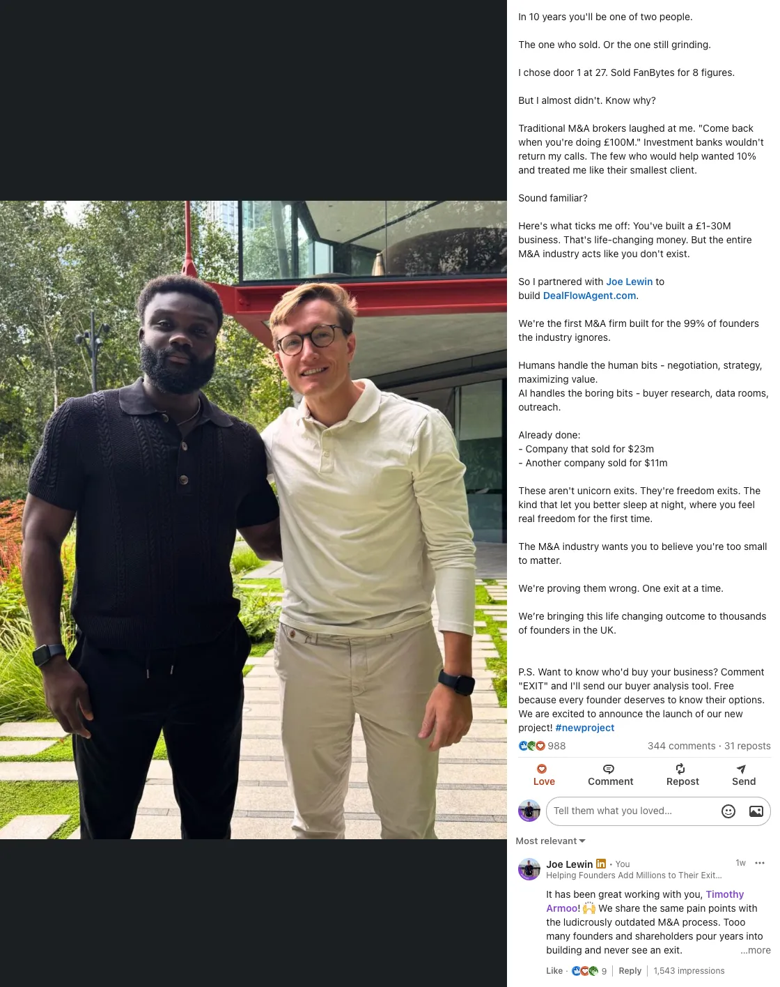 Joe Lewin and Tim Armoo, founders of DealFlowAgent